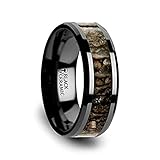 Thorsten SILURIAN Brown Earthtones Dinosaur Bone Inlay on Black Ceramic Wedding Band Beveled Edged...