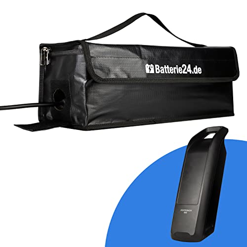 Einfache Batterie24 E-Bike Akku Tasche als Zubehör für Transport und Ladung, passend für PowerPacks und PowerTubes, platzsparend faltbar, mit Kabeldurchführung