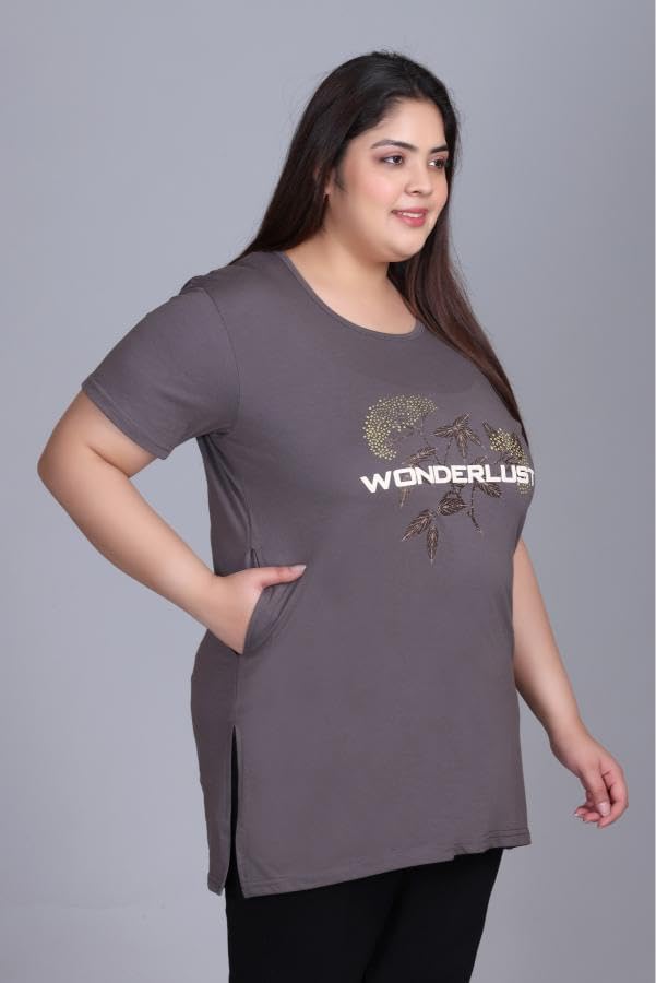 Image of In Love Women's Plus Size Longline T-Shirt with Side Pocket, 3 /4 Sleeve, Crew Neck