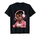 Anime and Music Black Girl Anime Merch Afro African American T-Shirt
