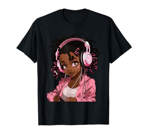 Anime and Music Black Girl Anime Merch Afro African American T-Shirt