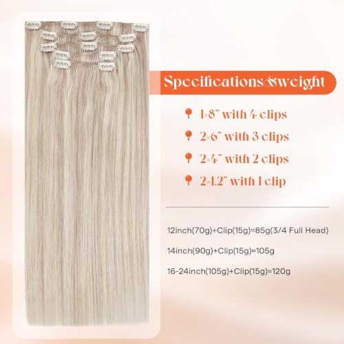 Image of Sunny Hair Clip in Hair Extensions Real Human Hair Blonde Highlights | Short Remy Hair Clip Ins 12 Inch, Soft Layers and Blended Ends, Natural Looking for Quick Daily Styling, Silky Straight 85g