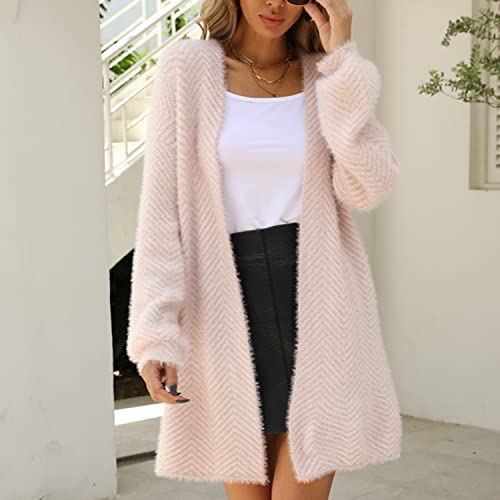 Women's Long Duster Cardigan Chevron Fuzzy Baggy Loose Warm Knitted Long Sleeve Open Front Midi Sweater Cardigan2