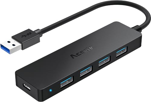 Aceele Hub USB 3.0 con 4 Puertos USB-A y Tipo-C Carga, Ladrón USB A de Transmisión de Datos de Alta Velocidad con Cable de 15cm para Macbook Pro/Air,Surface Pro, XPS, Xbox, Flash Drive y Más