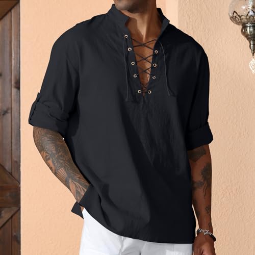 Image of CTU Men's Cotton Shirt Pirate Shirt Medieval Viking Renaissance Costume