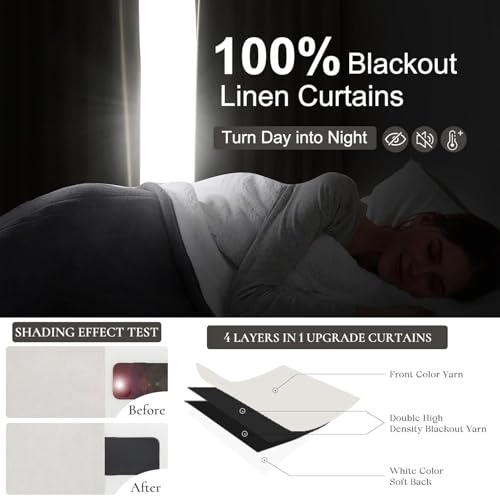 Image of Curtains 70 Inches Wide Thick Linen Pleat Curtain 2 Panels Set for Sliding Glass Doors, Birch Neutral Pinch Pleated Blackout Bedroom Curtains with Hooks Rings & Ceiling to Floor Windows (70 inchWx90 inchL)