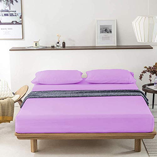 Egyptian Quality Bedsheet 100% Cotton 500-TC Extra Soft Levender Flat Bedsheet for Double Bed (82x102) with 2 Pillow Cases (18x28)-image-46