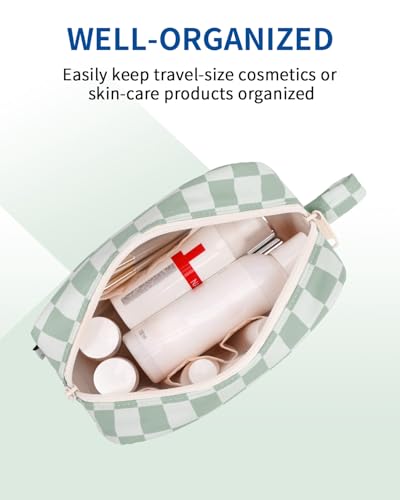 Image of Narwey Small Checkered Makeup Bag for Purse, Gift for Teen Girls, Travel Makeup Pouch Mini Cosmetic Bag Cute Make up Bags Zipper Pouch for Women and Girls (Mint Green Checkerboard, Small)