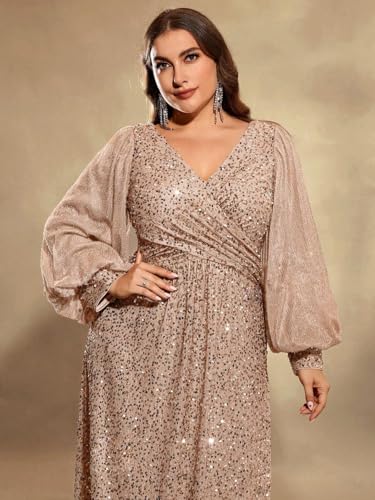Plus Size Formal Wedding Guest Dress Long Sleeve Sequin Prom Dress3