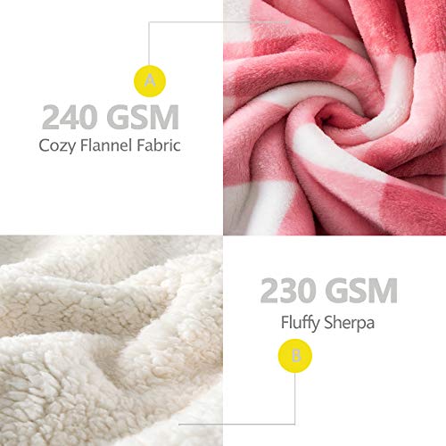 Image of PU MEI Sherpa Fleece Throw Blanket Reversible Plush Fluffy Lattice Flannel Blankets for Sofa Couch Bed,60 inchx80 inch,Pink