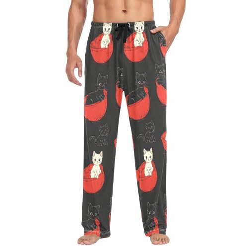 Cat Bed Black Men's Pajama Pants Lightweight Sleepwear Bottom Lounge Pants