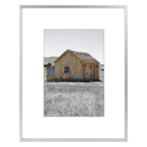 Golden State Art, 8x10 Silver Picture Frame Display Photo 5x7 with Mat or 8 x 10 Without Mat for Wall Mounting, Classic Satin Aluminum Frames with Real Glass (Pack of 1)