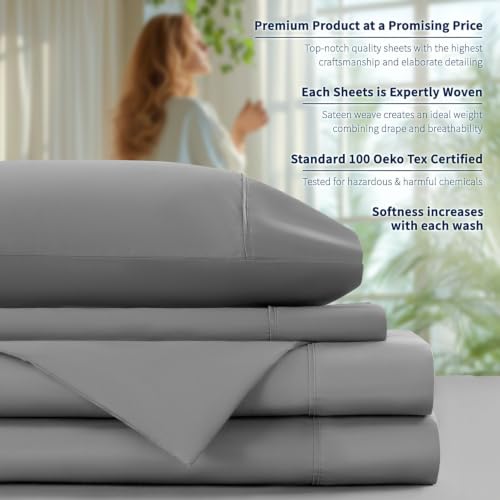 Shilucheng 100% Egyptian Cotton Sheets Set (Grey, Full) - image 8