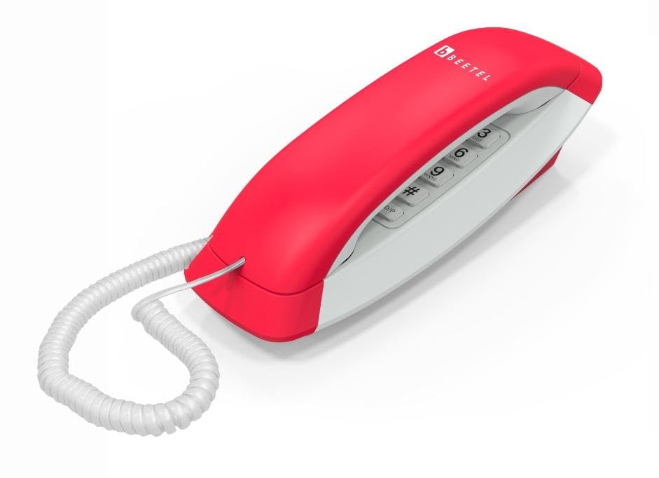 Image of Beetel B29 Designer Slim and Stylish Corded Landline Phone,Ringer Volume Control,Wall /Desk Mountable,Clear Call Quality,Compact Design,Tone Pulse /Flash /Redial Function (Made in India) (Red White)(B29)