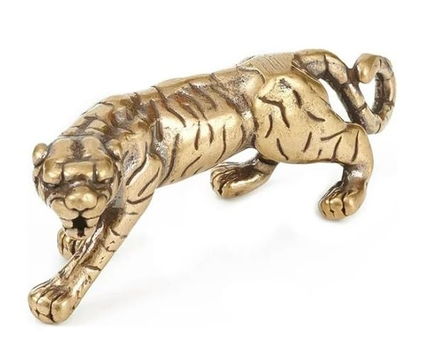 1Pc Gold Antique Copper Tiger King Figurines Accessories Vintage Brass Animal Ornaments,Desk Decors,Well Carved,Surface Vintage Treatment,Collectible