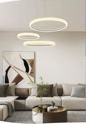 TEKHOME Lampadario LED Moderno a Sospensione con 3 Anelli, 60W, Luce Calda 3000K, Design Esagonale, Lampada da Soffitto per Soggiorno e Sala da Pranzo – LP-39BC (3000K CALDA)
