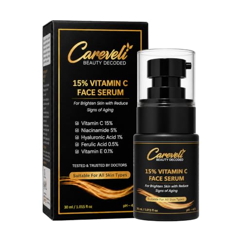 Image of 15% Vitamin C Face Serum with 5% Niacinamide, 1% Hyaluronic Acid, 0.5% Ferulic Acid & 0.1% Vitamin E | Face Serum for Glowing Skin, Dark Spots Appearance, Uneven Skin Tone & Hydration | Lightweight & Non-Sticky (30 ml)