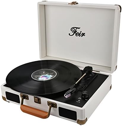 Vinyl Record Player Bluetooth with Speakers 3 Speed Portable Turntable Suitcase Built in 2 Speakers RCA Line Out AUX Headphone Jack PC Recorder-White