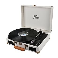 Vinyl Record Player Bluetooth with Speakers 3 Speed Portable Turntable Suitcase Built in 2 Speakers RCA Line Out AUX Headphone Jack PC Recorder-White - Les Beatles, Paul McCartney, John Lennon, RIngo Starr, George Harrison