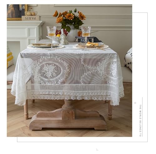 Nappe de table rectangulaire polyester dentelle brodée florale - 3