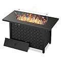 Vongrasig 43 inch Gas Fire Pit Table, 50,000 BTU Outdoor Rectangular Propane Firepit Table with Lid, Glass Wind Guard, Lava Rock, 2 in 1 Firepit Table for Outside, Patio, Deck, Garden, Backyard