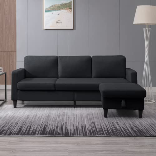 Mjkone Convertible Sectional Sofa Couch With Storage Ottoman, 76" W L-Shaped Couch For Living Room, 3-Seat Sofas With Reversible Chaise, Sectional Couches For Living Room/Office/Bedroom (Dark Grey) #TOP5