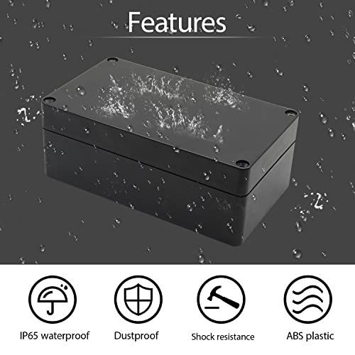 Image of Project Box IP65 Waterproof Dustproof ABS Plastic Enclosure Black Outdoor Project 6.2 x 3.5 x 2.4 inch (158 x 90 x 60 mm) with 1x Junction Box, 1x Rubber Grommet, 4x Screws