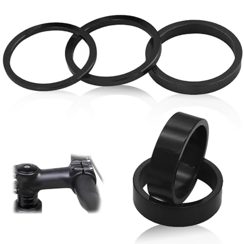 TuseRxln Headset Spacers Road Bike Stem, 5 Pcs 2mm 3mm 5mm 10mm Aluminium Alloy Headset Spacers for Bikes, 28.6mm MTB Road Bike Stem Spacers for MTB BMX Road Bike (Black)