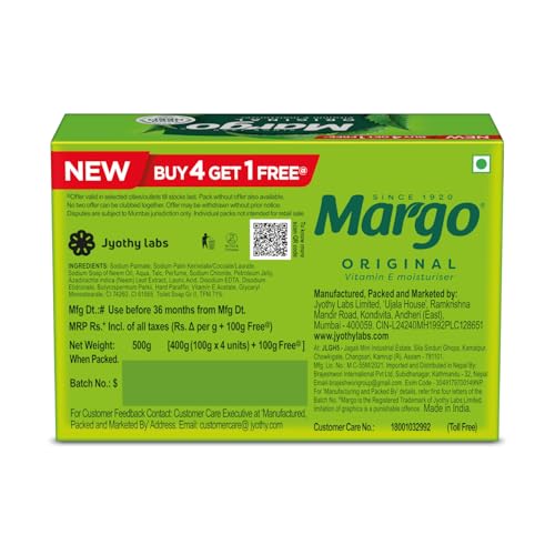 Image of Margo Original Neem Soap 100g X 5 | Powered With Goodness of 1000 Natural Neem Leaves | Soap for Clear and Beautiful Skin | Infused with Vitamin E for Moisturising