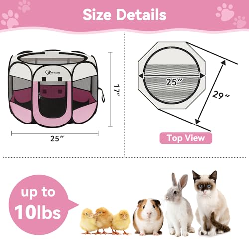 Image of Siedihit Pink Dog Cat Playpen, Puppy Pet Playpen Indoor for Small Dog Crate Tent Cage Outdoor, Portable Pop Up Dogs Enclosure Kennel with Carrying Case for Dogs /Cats /Rabbits