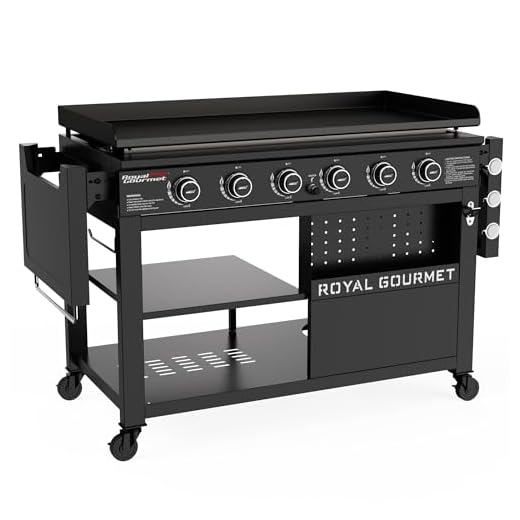 Royal Gourmet GB6000 6 Burner Propane Gas Griddle with Folding Side Tables, 44-Inch Flat Top Grill with Double-Layer Bottom Shelves for Outdoor Party or Backyard Barbecue, Black