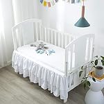 JSD White Crib Bed Skirt Dust Ruffle Double Layer Microfiber Nursery Crib Toddler Bedding Skirt for Baby Boys Girls 14" Deep Drop