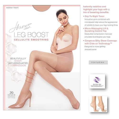 Hanes Leg Boost Women's Support Tights for Cellulite Smoothing and All-Day Wear, Shaper Panty, Sheer Toe3