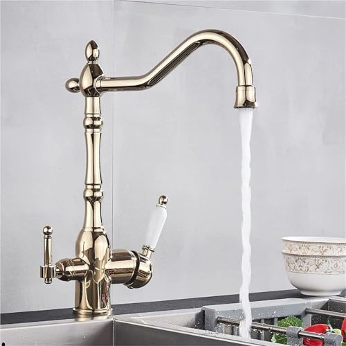 Robinet d'évier professionnel fini or avec double commande rotative - 5
