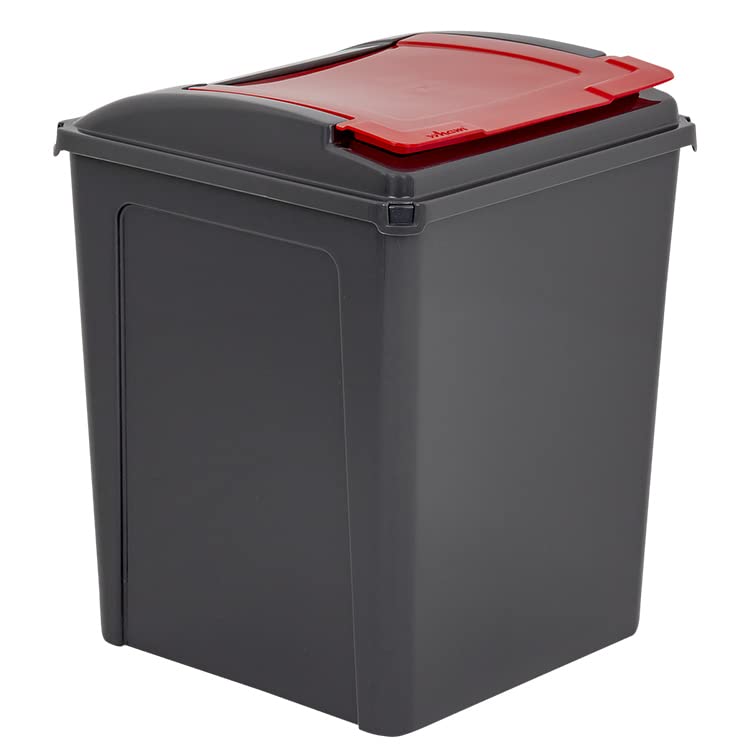 JMS we create smile Plastic Recycle Bin with Filp-Flap Lid - Dustbin Trash Can Rubbish Waste Bin/Kitchen Bin For Home Office Garden (50L Recycle Bin, Red)