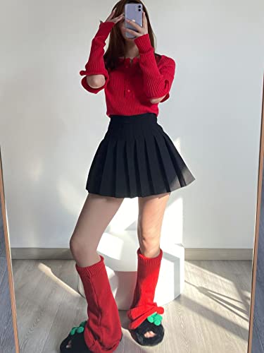 Image of WODECASA Girls Kawaii Leg Warmers Knitted Flared Leg Sleeves Goth Crochet Baggy Cuff Ankle Heap Socks
