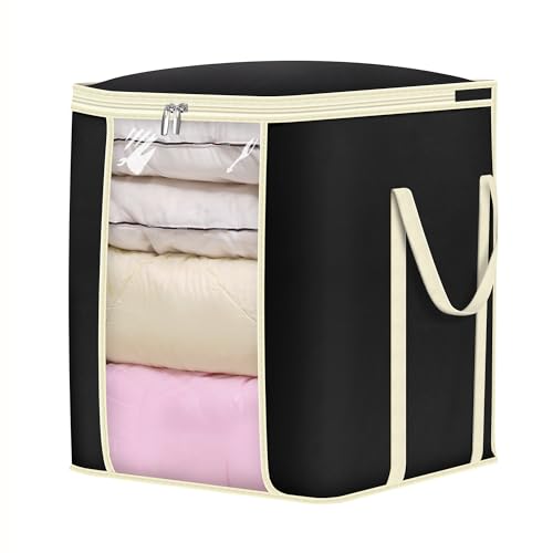 MISSLO King Comforters Storage Bag 120L for Blankets Clothes Sweaters Beddings Organizer with Reinfored Handles Non-Metal Fabric Storage Bin Organizer