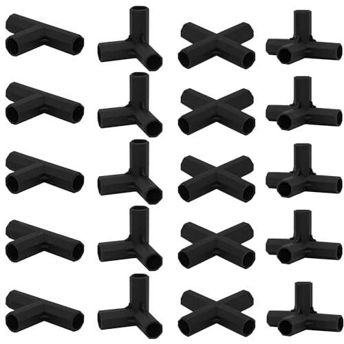 20 pezzi Connettori per Telaio per Serre, Giardino Telaio Connettori, Connettori per Telaio Giardinaggio, Giardino Gabbie Angolo Connettore, 4 Tipi, per Tubi con Diametro 11mm, Nero