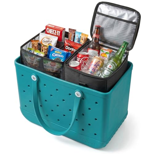 Insulated Cooler Organizer Insert Compatible with XL Bogg Bag 2-in-1 Dry-Wet Separate Tote Insert with Leakproof Cooler&Mesh Storage Bag Bogg Bag Accessories for Beach Camping Picnic Travel (Black)
