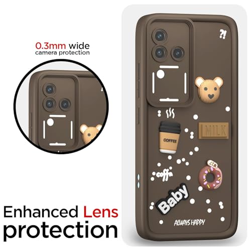 Image of Bintage Cute Fun Taddy Cartoon 3D Ball Bear Milk Donut Coffee Cup Silicon Case Full Body & Camera Protection Back Cover Compatible for Vivo V30 Pro 5G - Brown