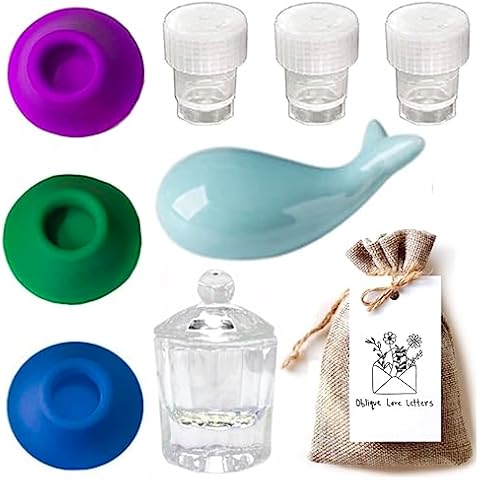 Glass Inkwell Set with Lid, Empty Ink Well for Dip Pen, Calligraphy Ink Holder, Ceramic Pen Rest, Perfect for Oblique Calligraphy Pen, Fountain Pen, and Glass Dip Pen (No Ink w/Whale Pen Rest) Cover