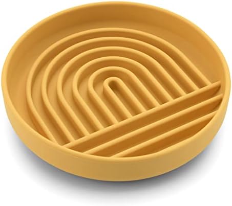 Slow Feeder Dog Bowl: The Slowdown Bowl is A Modern, Silicone Puzzle Bowl & Lick Mat. Slow Eating, Stop Gulping, Take It Easy. Dishwasher Safe. (Honey)