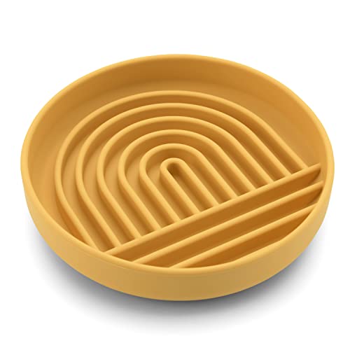Slow Feeder Dog Bowl: The Slowdown Bowl Is A Modern, Silicone Puzzle Bowl & Lick Mat. Slow Eating, Stop Gulping, Take It Easy. Dishwasher Safe. (Honey) #TOP3