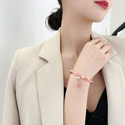 Ladies Strawberry Quartz Gemstone Bracelet. Natural Stone Stretch Bangle for Women. Includes Jewellery Gift Box (Strawberry Pink) - Image 3