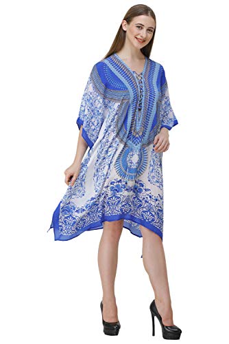 Image of RAVI RAJORIA Georgette Digital Printed Beach Wear Kaftan Blue Free Size R800 | Multi Color 2