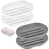 4 Stück Seifenschale Silikon, Silikon Badezimmer Seifenablage rutschfest Und Robust, Ovale Seifenschale Mit Ablauf Für Badezimmer, Küche, Zähler, Dusche (Grau + Weiß)