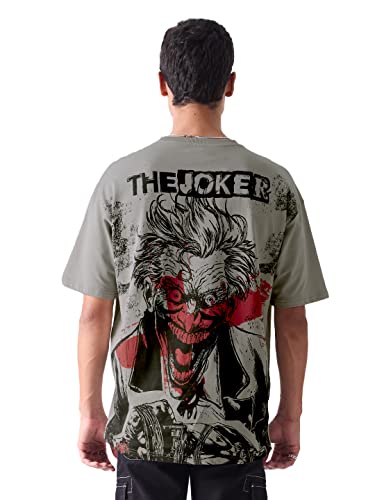 Image of The Souled Store Batman: to The Rescue Men and Boys Short Sleeves Round Neck Grey Graphic Printed Cotton Oversized T-Shirts