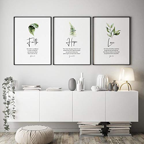 Art mural verset biblique : lot de 3 affiches chrétiennes foi espoir amour 50x70cm sans cadre