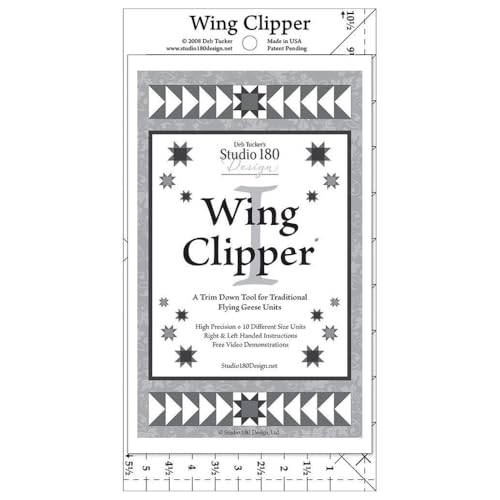 Studio 180 Design | Deb Tuckers | Wing Clipper Quilting Tool Trim Down for Perfect Flying Geese Units Every Time | 10 Sizes Oversize & Trim Method Acrylic Ruler