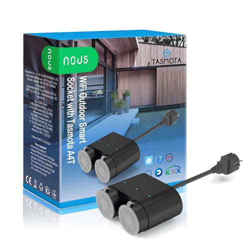 Tasmota NOUS A4T, prise de jardin, étanche, 16 A, avec consommation d'énergie, compteur électrique, minuterie, compatible avec Alexa, Google Home, MQTT, WiFi 2,4 GHz